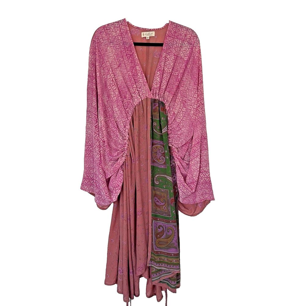 Kantha Bae Silk Dress Kaftan Poncho One Size Fits All Boho Langen Colorful